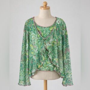 Girls Love Fire Nordstrom Ruffled Green Sheer Mesh Tank & Cardigan Set